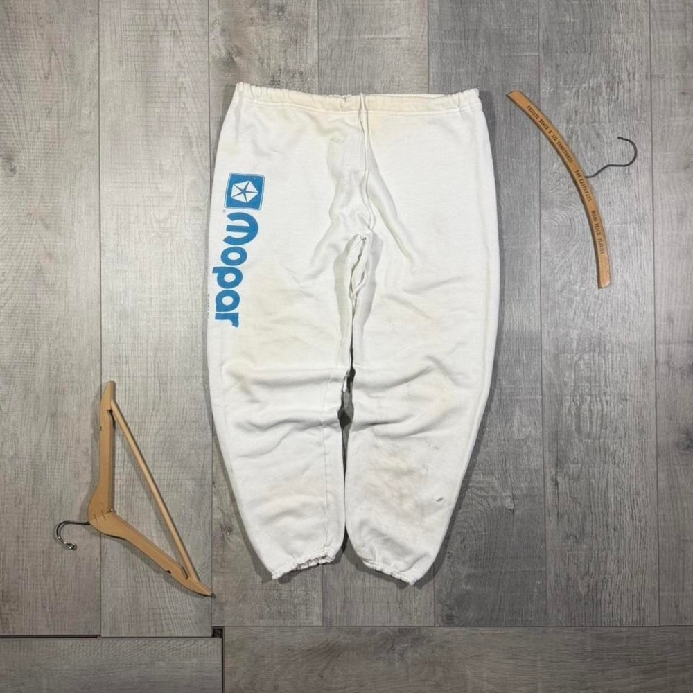 vintage 80s blue and white distressed mopar waistband cuffed sweat pants